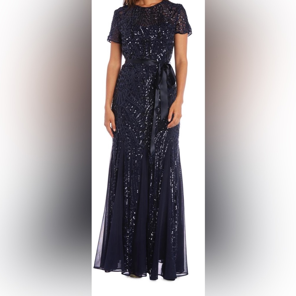 R&M Richards blue sequined dress with slip dress underneath